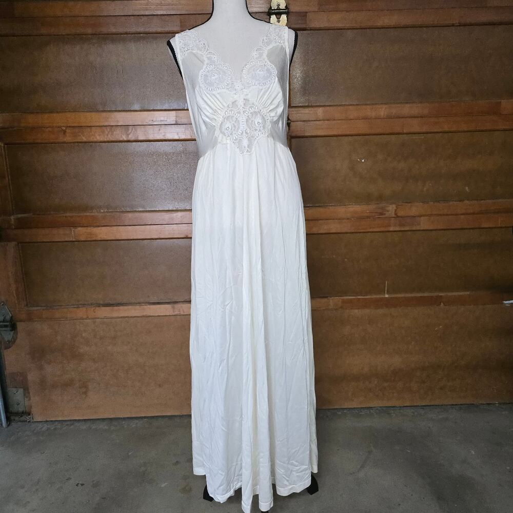 Vtg Lace Bodice Maxi Slip Dress Sz M Ivory Romantic Y2K Ethereal Coquette Bridal